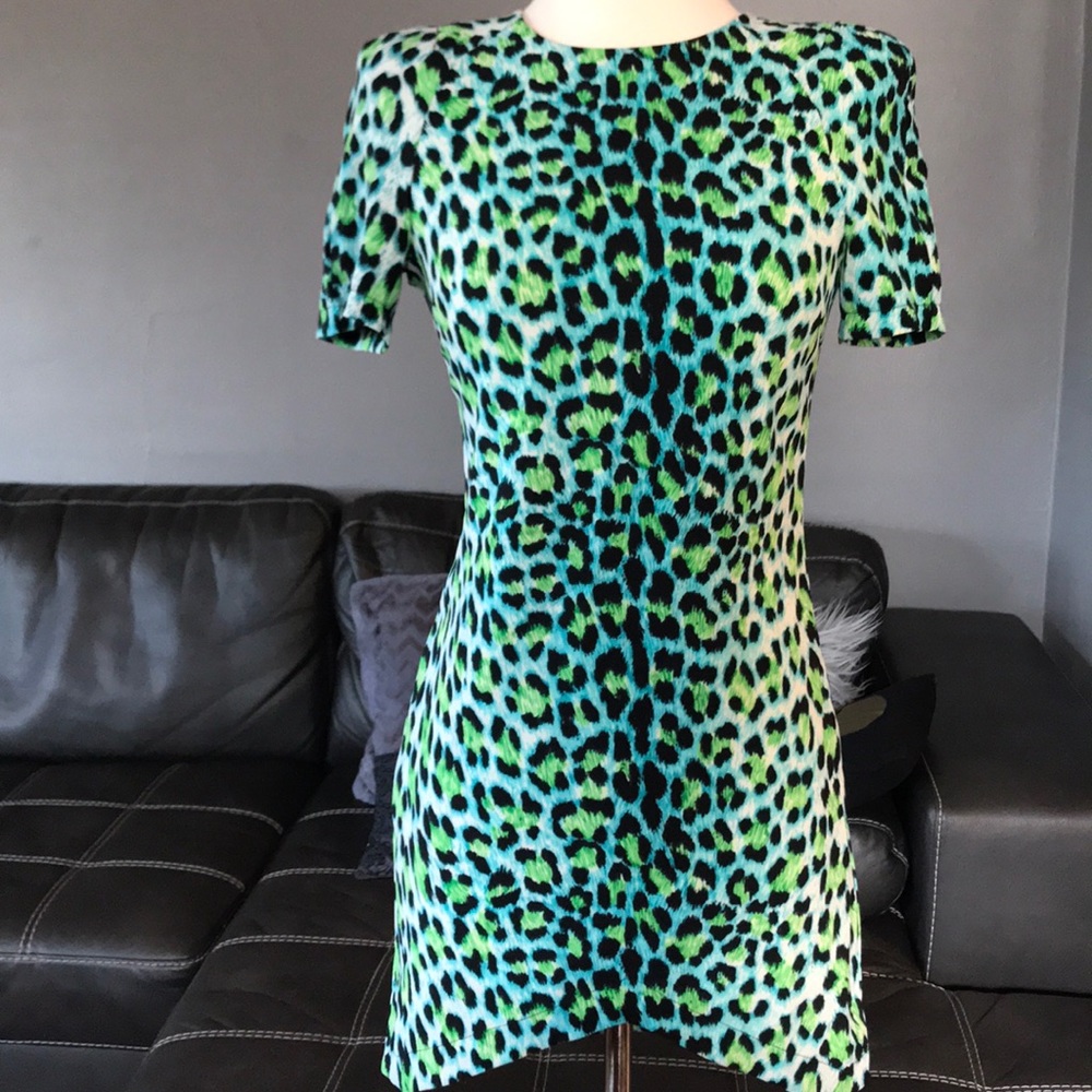 Green blue black ombré leopard mini dress Sm Sz 6